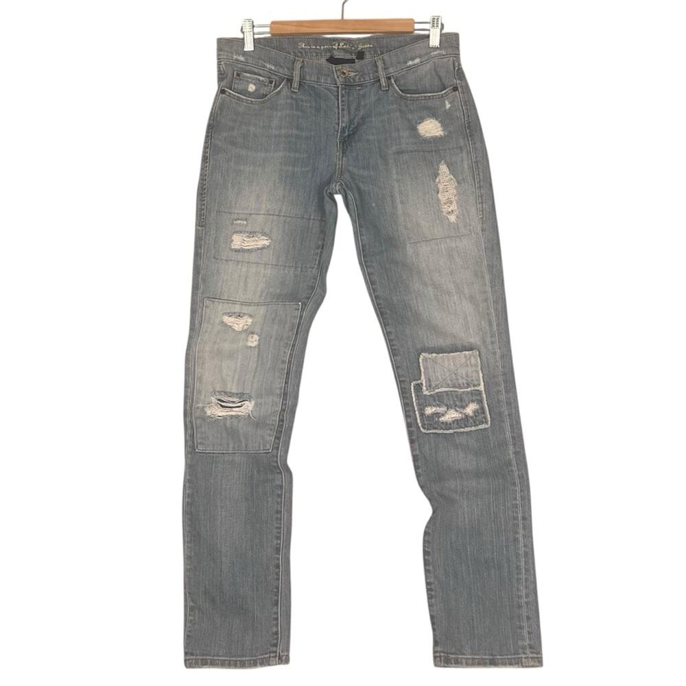 Levi's Low Skinny Blue Jeans Womens 8 Medium Wash Factory Distressed Retro